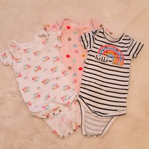 Gerber 3 Piece Onesies with Stripes, Polka Dots and Print